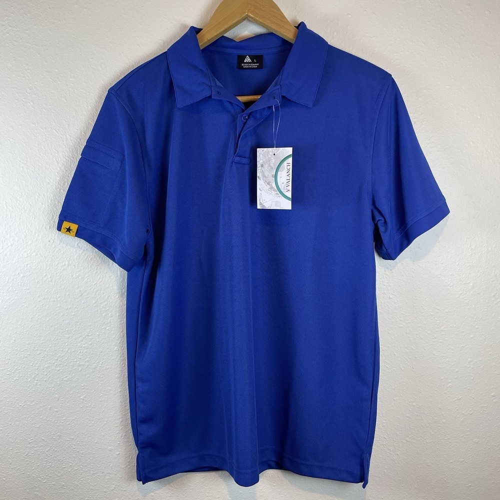 V Valanch Men's‎ Size Large Blue Polo Shirt NWT Moisture Control Short Sleeve